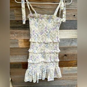 Katie J  kids size small stretch floral dress with adjustable straps and ruffles